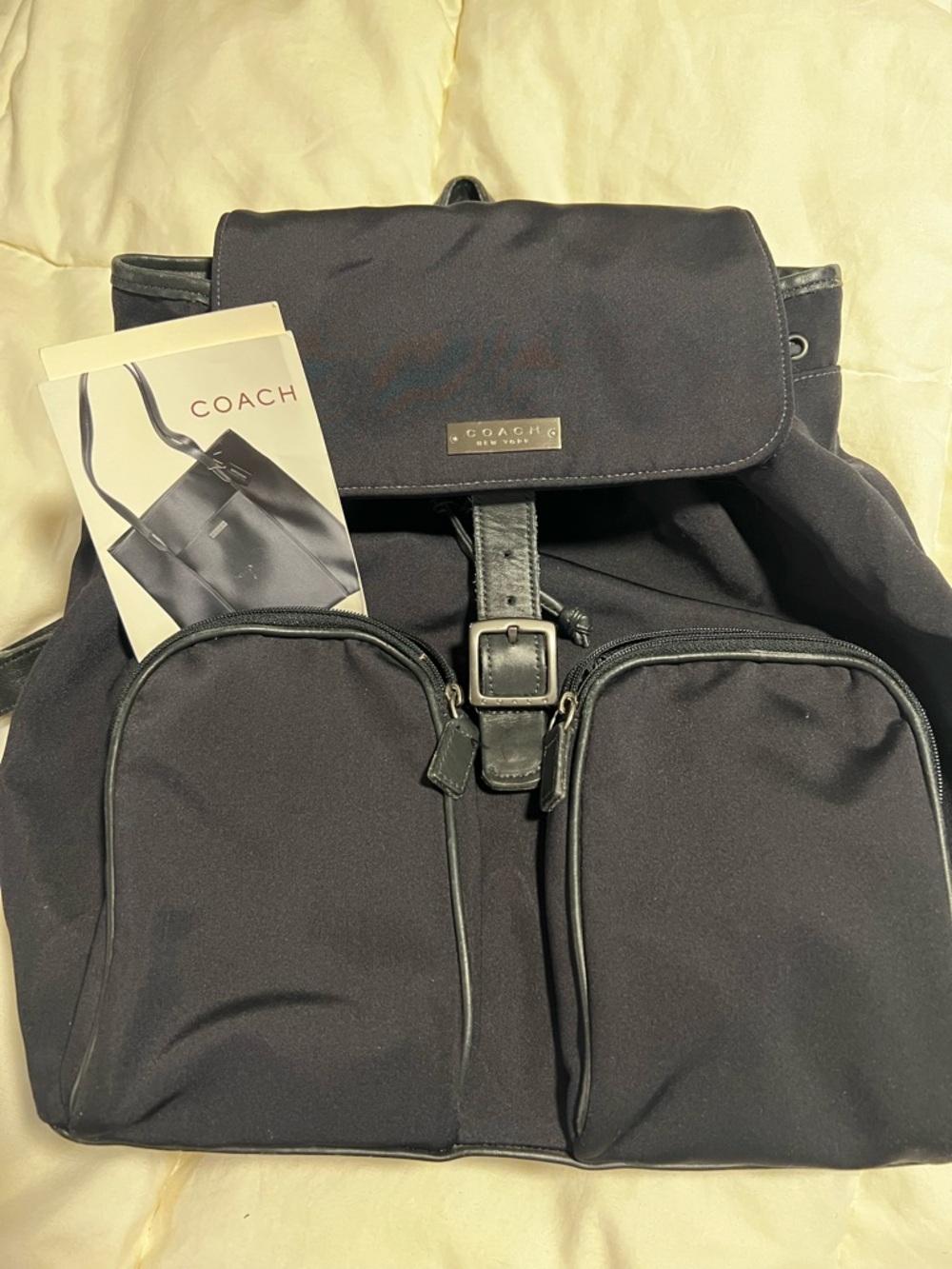 Coach Vintage Black Nylon Backpack with Dual Front Pockets